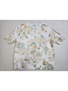 Chicos Floral Print Short Sleeve Top Size 2 Large Lightweight Sweater